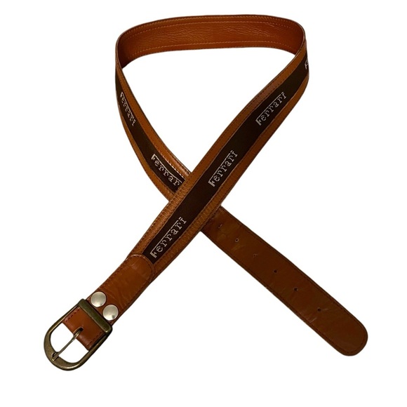 Vintage Ferrari Logo Brown Leather Belt Sz M - Picture 3 of 8